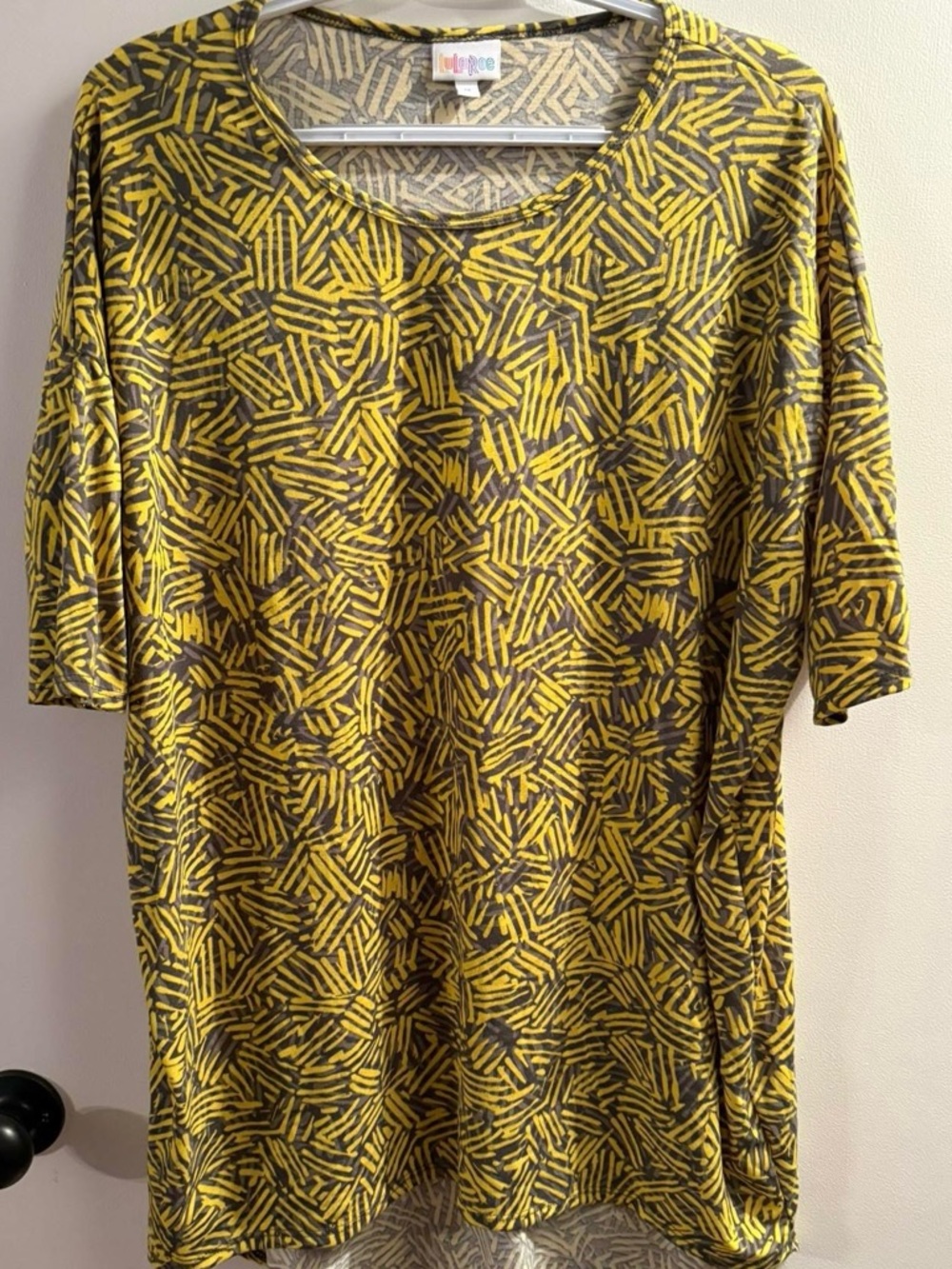 LuLaRoe Yellow and Gray Abstract Print Top